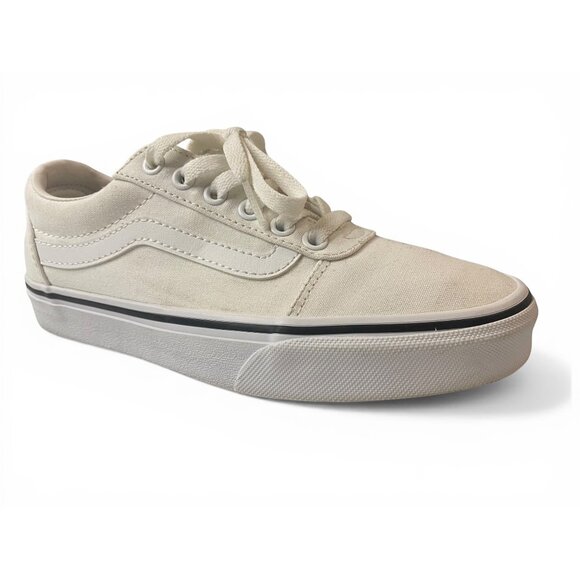 Vans Shoes - Vans Old Skool White Canvas Sneakers Womens 6 Off White Low Top Casual